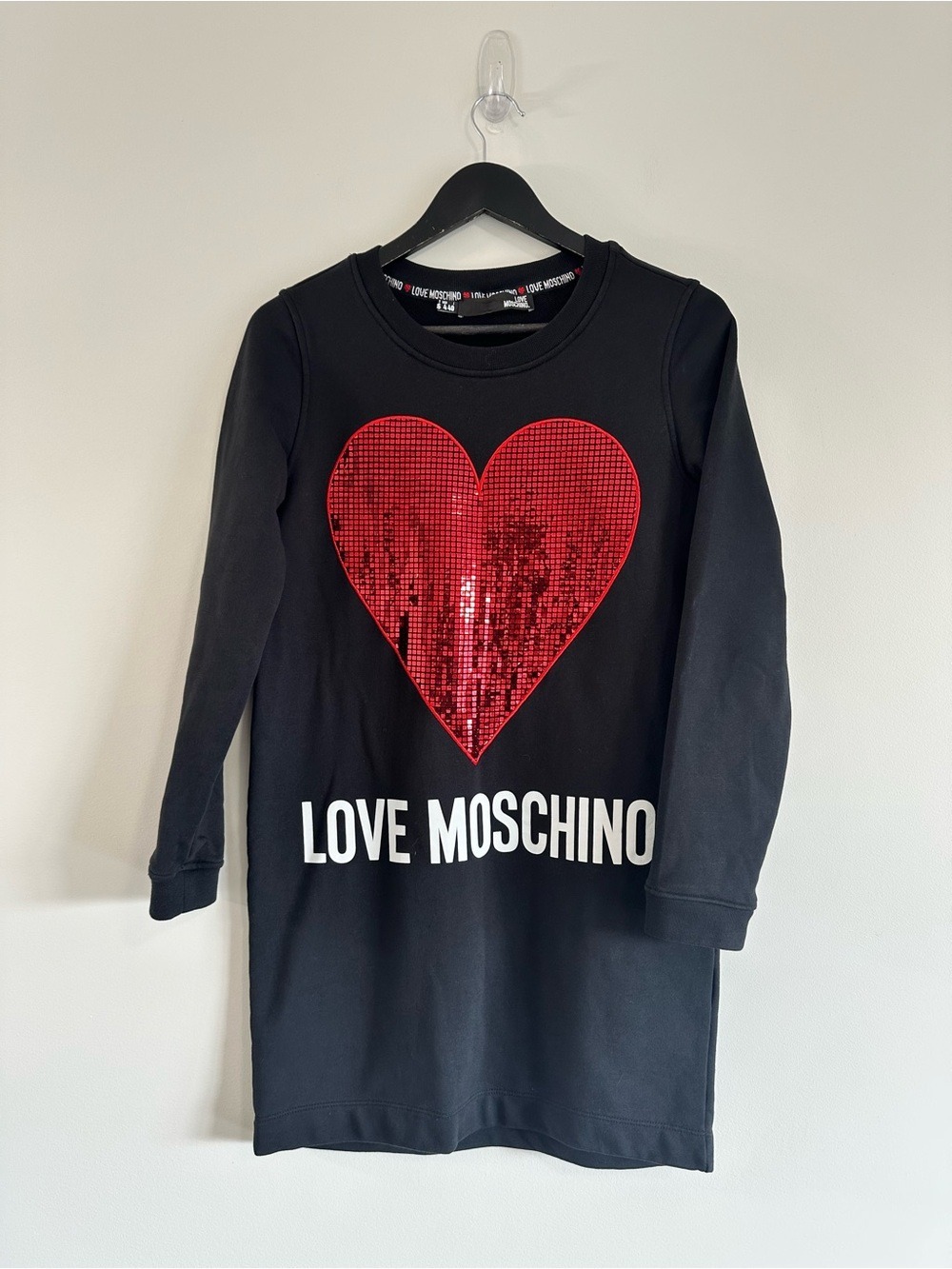 Love Moschino Black Sweatshirt Dress with Red Sequin Heart Black Size 4 - Picture 3 of 11